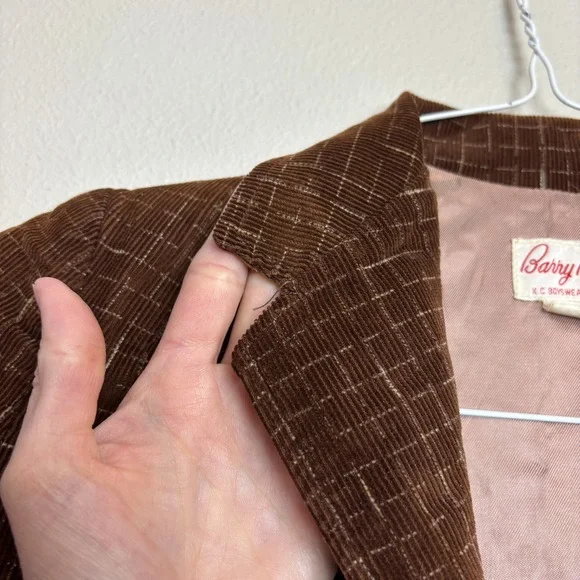 1960s Boys Corduroy Blazer Brown Windowpane Barry Boy Size 6 Vintage Jacket - Picture 15 of 16